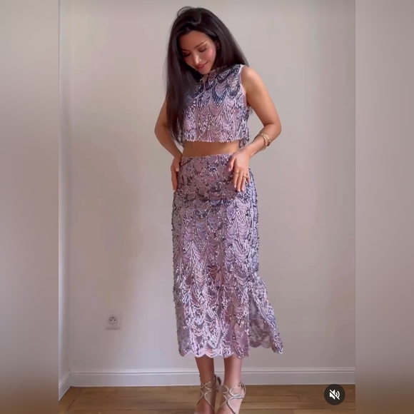 ZARA SEQUIN TOP MULTICOLOR PINK BEIGE NWT XS,L - Picture 4 of 7